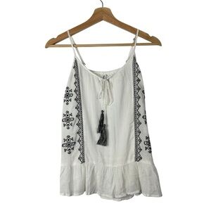 Mudd White & Black Embroidered Peplum Tank Top XS